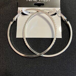 Nine West Rhinestone Hoop Earrings 2 1/2 " Earrings